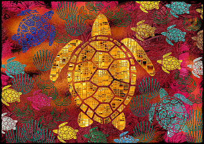 Reptiles Digital Art - Sea Turtles by Jean Evans