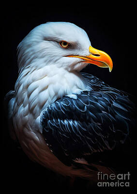 Bath Time - Seagull bird CDI animal black background by Rhys Jacobson