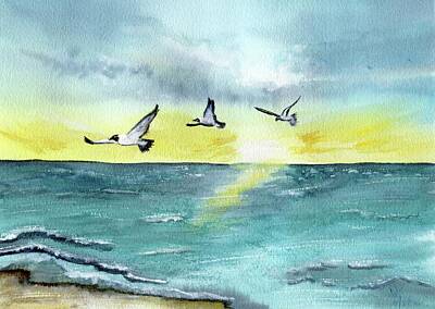 Abstract Animalia - Seagull Sunrise Flight by Becky Gish