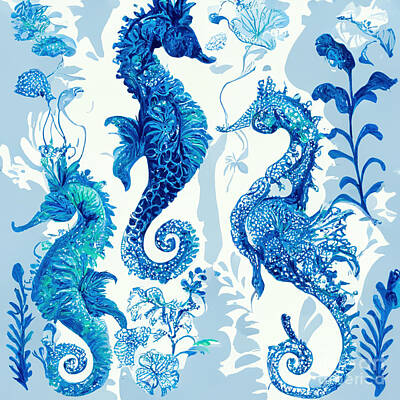 Grimm Fairy Tales Royalty Free Images - Seahorses in blue Royalty-Free Image by Binka Kirova