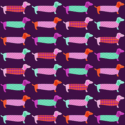 Animals Drawings - Seamless Dachshund Dogs Pattern by Julien