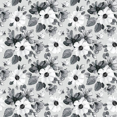 Florals Drawings - Seamless floral background with beautiful wildflowers by Julien