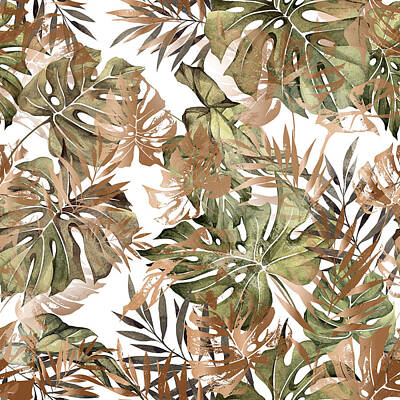 Floral Drawings Rights Managed Images - Seamless floral pattern with tropical and gold leaves. Royalty-Free Image by Julien