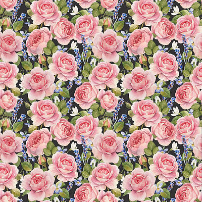 Roses Drawings - Seamless pattern pink roses by Julien