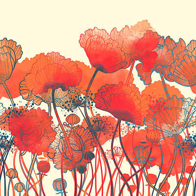 World War 2 Careless Talk Posters - Seamless pattern red poppies by Julien