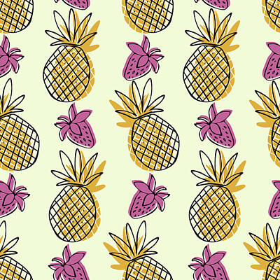 Colorful People Abstract - Seamless pattern with pineapple and strawberry by Julien