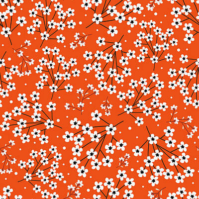 Abstract Drawings - Seamless pattern with white small flowers by Julien