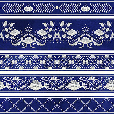 Floral Drawings - Seamless set of five borders pattern by Julien