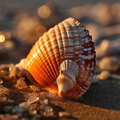 Lilies Royalty-Free and Rights-Managed Images - Seashell on the Beach at Sunset II by Lily Malor