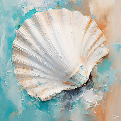 Beach Digital Art - Seashell Spell - Shades of Turquoise Paintings by Lourry Legarde