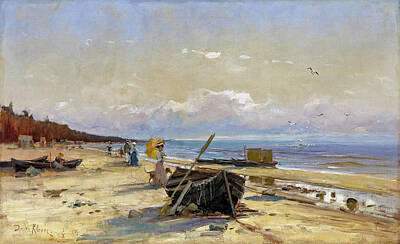 Painted Liquor - Seashore with a boat by Julius Klever