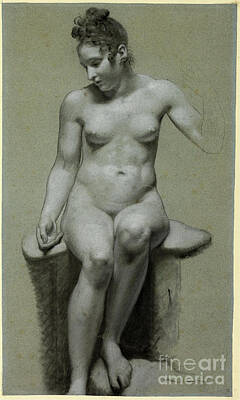 City Scenes Drawings - Seated Female Nude - Pierre-Paul Prud hon by Sad Hill - Bizarre Los Angeles Archive