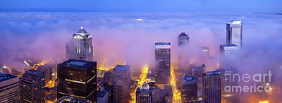 Vermeer - Seattle Cityscape in the Fog Dawn Light  by Mike Reid