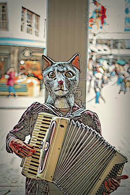 Musicians Digital Art Royalty Free Images - Seattle Pike Market Street Musician Royalty-Free Image by Marlene Watson and Art Crew NZ
