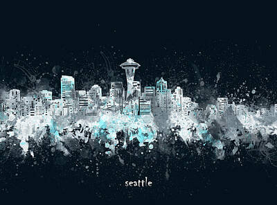 Skylines Digital Art - Seattle Skyline Artistic V4 by Bekim M