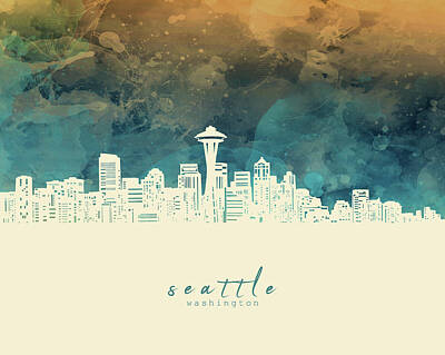 Skylines Digital Art - Seattle Skyline Panorama 2 by Bekim M