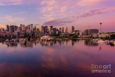 Royalty-Free and Rights-Managed Images - Seattle South Lake Union Sunrise Reflection by Mike Reid