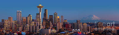 Landmarks Photos - Seattle Winter Evening Panorama by Inge Johnsson