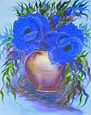 Fashion Paintings - Seduction in roses blue glow  by Angela Whitehouse