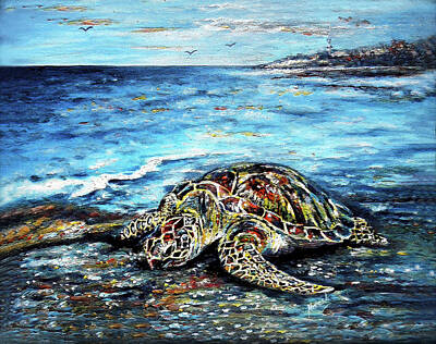 Reptiles Paintings - See Weed Turtle by Harsh Malik