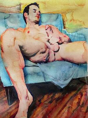 Nudes Paintings - Self pleasure by Nick Mantlo-Coots