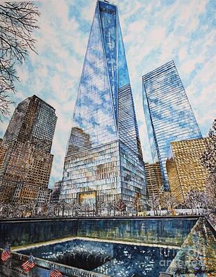 New York Skyline Royalty-Free and Rights-Managed Images - September 11 Memorial with 1 World Trade Center, Freedom Tower by Misha Ambrosia