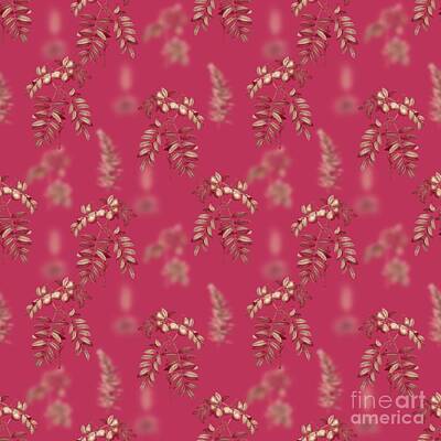 Food And Beverage Mixed Media Rights Managed Images - Service Tree Botanical Seamless Pattern in Viva Magenta n.0768 Royalty-Free Image by Holy Rock Design