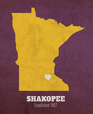 Recently Sold - City Scenes Mixed Media Rights Managed Images - Shakopee Minnesota City Map Founded 1857 Minnesota Vikings Color Palette Royalty-Free Image by Design Turnpike