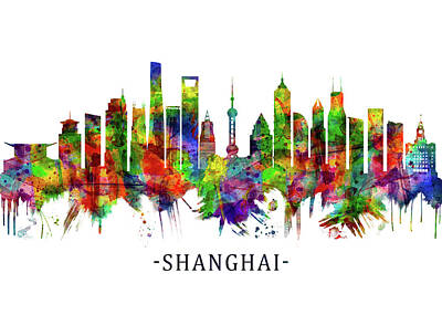 Abstract Skyline Mixed Media - Shanghai China Skyline by NextWay Art
