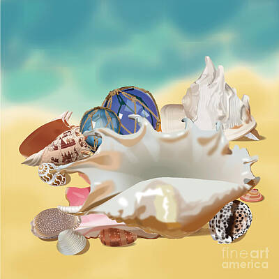 Outerspace Patenets - Shells on Impressionistic Beach II by Kathryn Yoder
