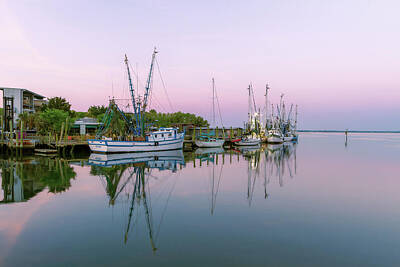 Farm House Style Royalty Free Images - Shem Creek - Early Morning Mirrored Glass Royalty-Free Image by Steve Rich