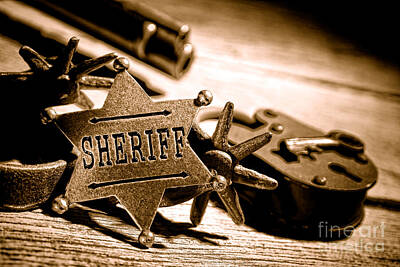 Landmarks Royalty-Free and Rights-Managed Images - Sheriff Tools - Sepia by American West Legend