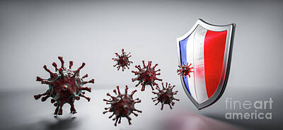 Wine Down Rights Managed Images - Shield in France flag protect from coronavirus COVID-19. Royalty-Free Image by Michal Bednarek