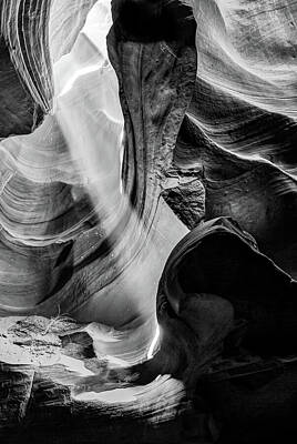 Abstract Landscape Photos - Shining Light Into Antelope Canyon - Page Arizona - Black and White by Gregory Ballos