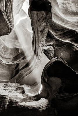 Abstract Landscape Photos - Shining Light Into Antelope Canyon - Page Arizona - Sepia by Gregory Ballos