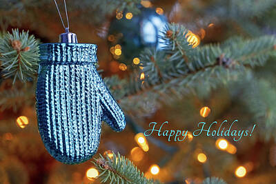 1-war Is Hell - Shiny Blue Mitten Christmas Tree Ornament - Happy Holidays by Patti Deters