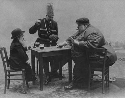 Beer Photos - Shortest, Tallest, and Fattest - Men In Europe Playing Cards And Drinking - 1913 by War Is Hell Store