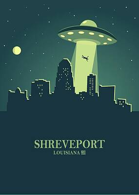 Recently Sold - Skylines Digital Art - Shreveport City Skyline Ufo Night by Ahmad Nusyirwan