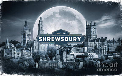 City Scenes Paintings - Shrewsbury Skyline Travel City in England by Cortez Schinner