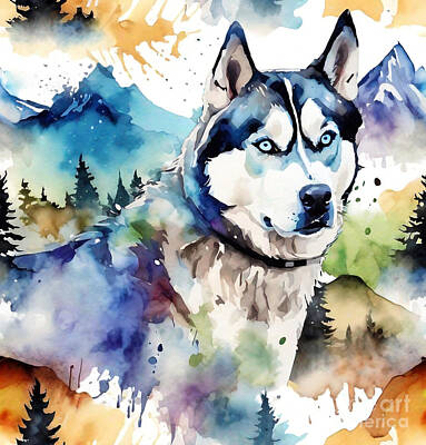 Mountain Digital Art - Siberian Husky Mountains Dogs Pets by Rhys Jacobson