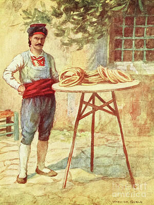 City Scenes Drawings - Simit Turkish bagel Seller j3 by Historic Illustrations
