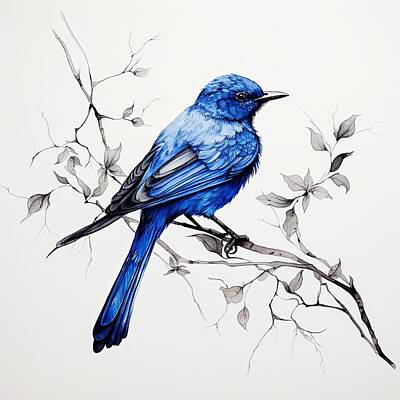 Birds Rights Managed Images - Simplicity in Flight - Bluebirds Painting Royalty-Free Image by Lourry Legarde