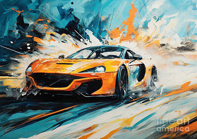 Sports Drawings - SIN R1 Coastal Symphony Abstract Impressions in Sport Car Power by Lowell Harann