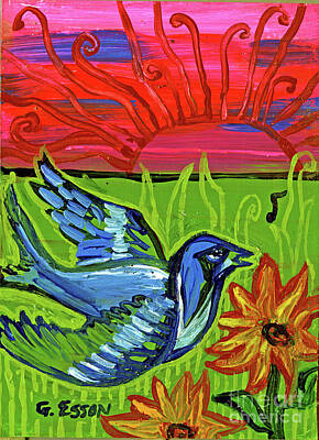 Sunflowers Paintings - Singing Sparrow At Sunrise by Genevieve Esson