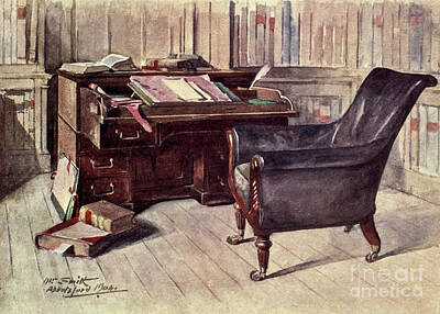 Mother And Child Animals - Sir Walter Scotts Desk and Elbow-chair in the Study, Abbotsford g2 by Historic Illustrations