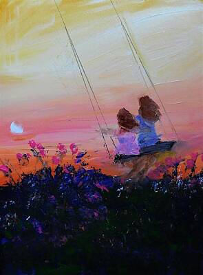 Abstract Landscape Paintings - Sisters Forever by Linda Waidelich