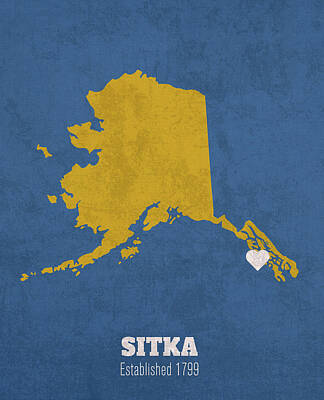 City Scenes Mixed Media - Sitka Alaska City Map Founded 1799 University of Alaska Fairbanks Color Palette by Design Turnpike