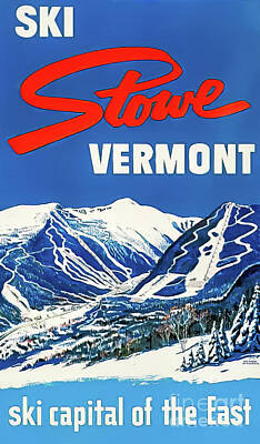 Mountain Drawings - Ski Stowe Vermont Retro Vintage Poster by M G Whittingham