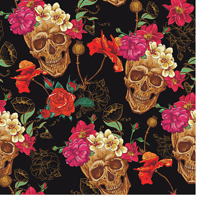 Sean - Skull and Flowers Seamless Background by Julien