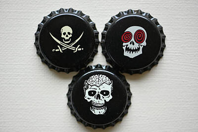 Beer Photos - Skull Beer Bottle Caps by Robert Tubesing